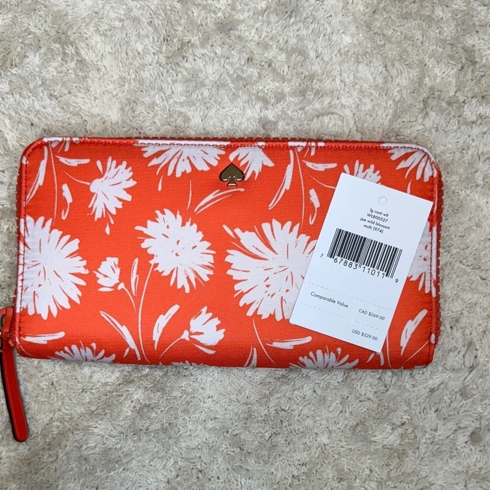 NWT Kate Spade Orange Jae Wild Blossom Large Continental Zip Around Wallet